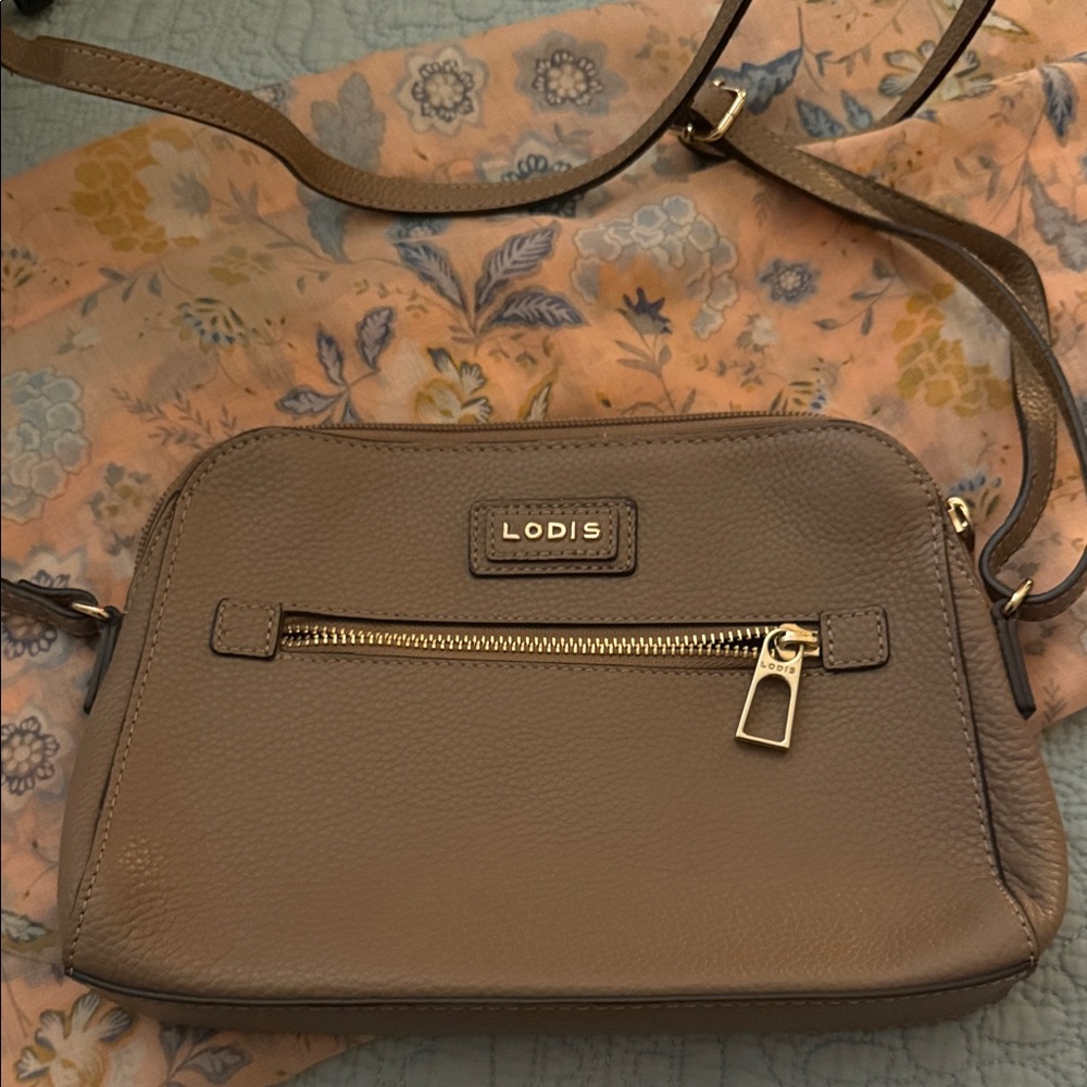 Lodis Beige Crossbody Bag with Gold Accents